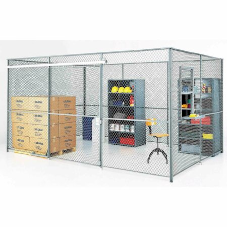 GLOBAL INDUSTRIAL Wire Mesh Partition Security Room 30x20x10 without Roof, 2 Sides w/ Window 603289A